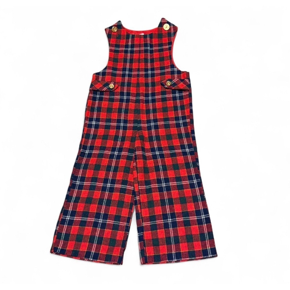 Vintage 80's plaid wool romper toddler overalls